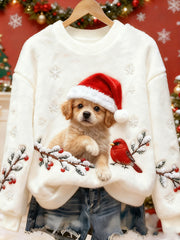 Women's Cute Christmas Dog Pattern Flannel Hoodie