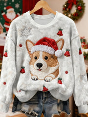 Women's Vintage Christmas Dog Printed Flannel Sweatshirt