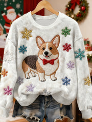 Women's Vintage Christmas Dog Printed Flannel Sweatshirt