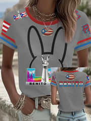 Women's Bunny Football Music Lover Printed T-shirt