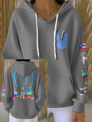 Women's Bunny Football Music Lover Printed Hoodie