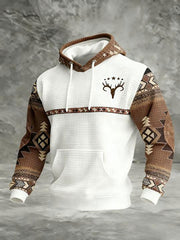 Men's Vintage Western Printed Checkered Cotton Hoodie