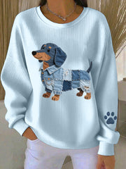 Women's Denim Patchwork Art Dachshund Pattern Sweatshirt