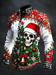 Men's Vintage Christmas Skull Long Sleeve Shirt