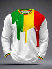 Men's Reggae Music Inspired Print Waffle Long-Sleeve Top