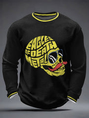 Men's Retro Rock Band Skull Print Casual Waffle Long Sleeve T-Shirt