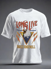 Men's Long Live Rock And Roll Eagles Print Casual Tee