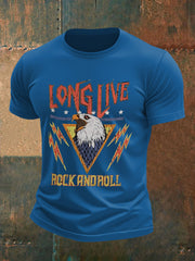 Men's Long Live Rock And Roll Eagles Print Casual Tee