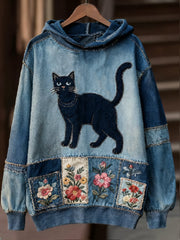 Women's Casual Patchwork Cat Print Hoodie