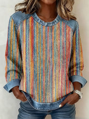 Women's Multicolor Striped Pattern Patchwork Sweatshirt