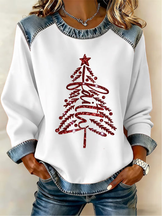 Women's Christmas Belief Pattern Patchwork Art Sweatshirt