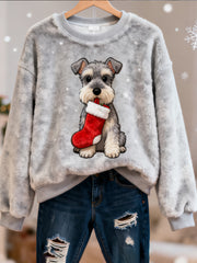 Women's Christmas Cute Schnauzer Print Casual Flannel Sweatshirt