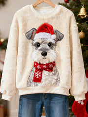 Women's Christmas Cute Schnauzer Print Casual Flannel Sweatshirt