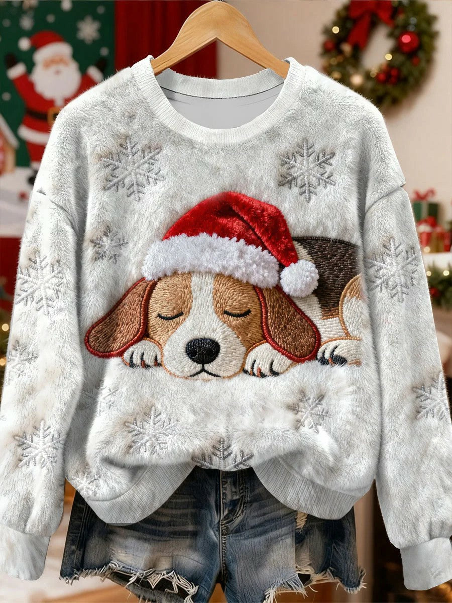 Women's Vintage Christmas Dog Printed Flannel Sweatshirt