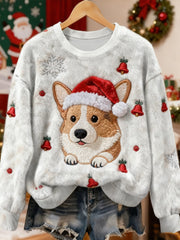 Women's Vintage Christmas Dog Printed Flannel Sweatshirt