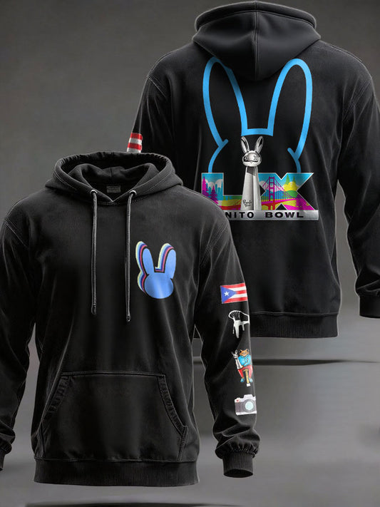 Unisex Bunny Football Music Lover Printed Hoodie