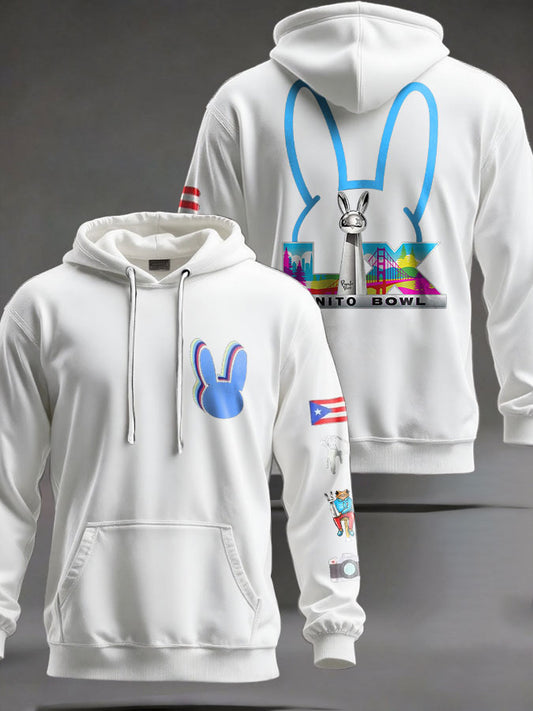 Unisex Bunny Football Music Lover Printed Hoodie