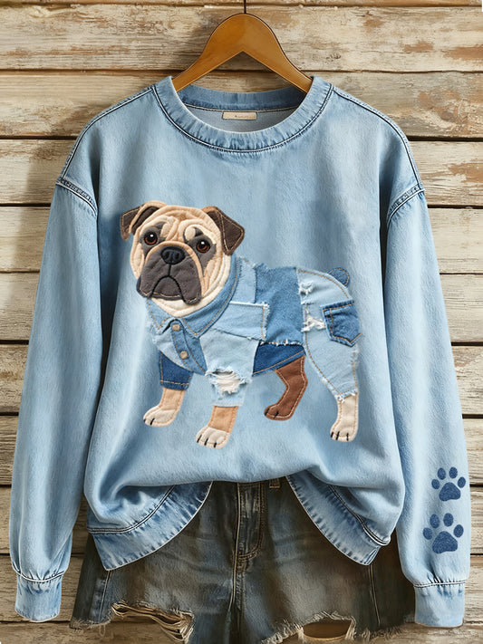 Women's Lovely Bulldog Patchwork Pattern Sweatshirt