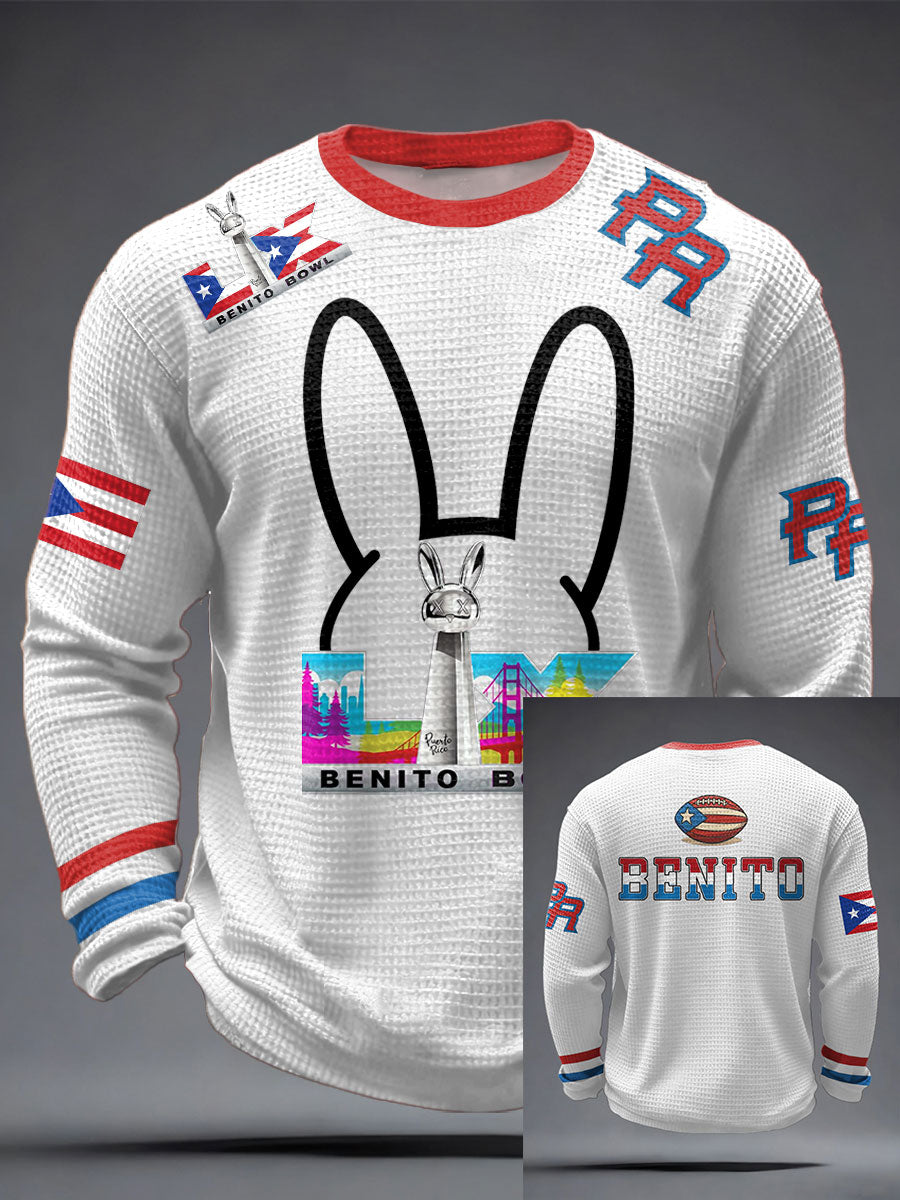 Men's Bunny Football Music Lover Printed Waffle Tops