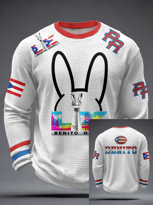 Men's Bunny Football Music Lover Printed Waffle Tops