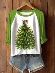 Women's Puerto Rico Christmas Print long-sleeved T-shirt with dropped shoulders