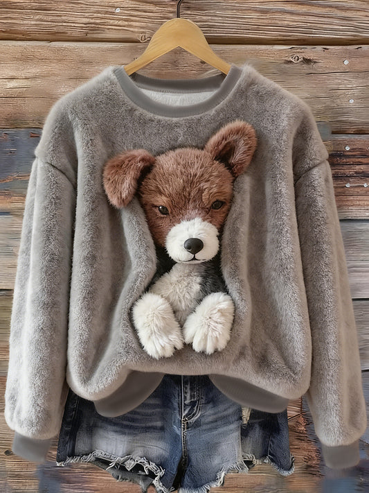 Women's Cute Dog Flannel Hoodie