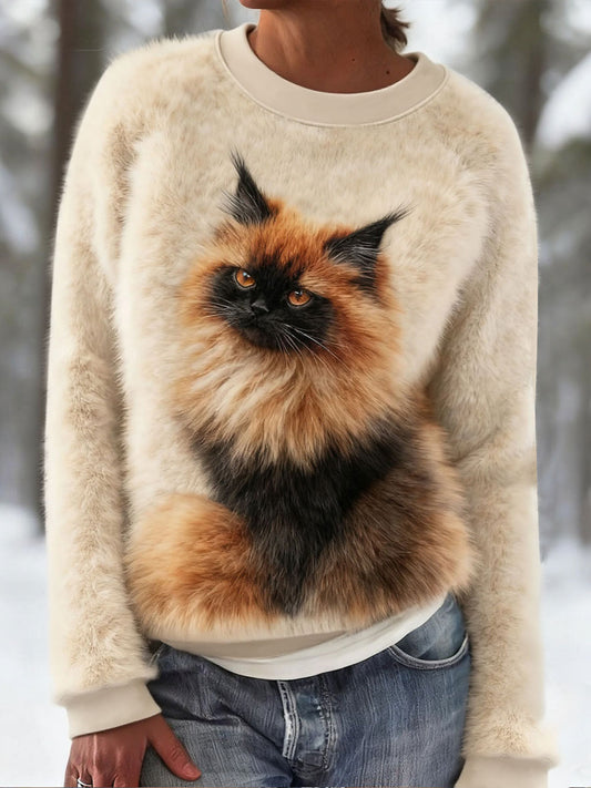 Women's Cute Cat Flannel Hoodie