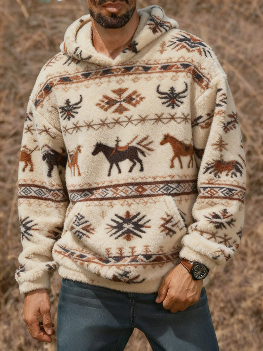 Men's Vintage Western Printed Casual Hoodie