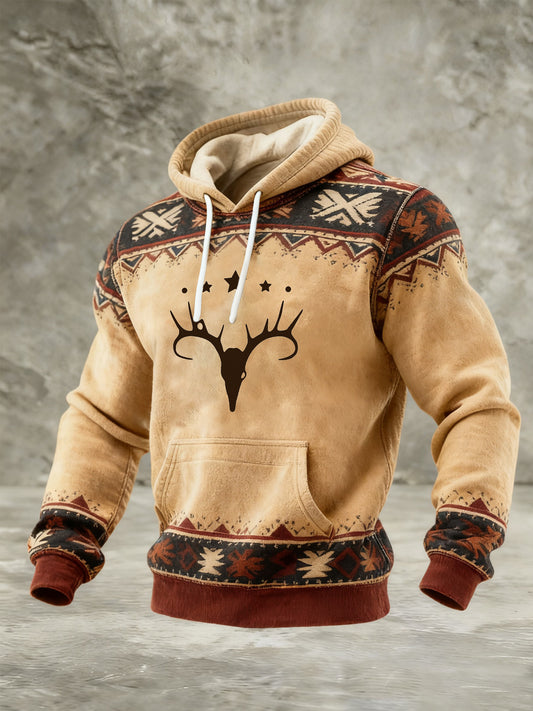 Men's Vintage Western Printed Casual Hoodie