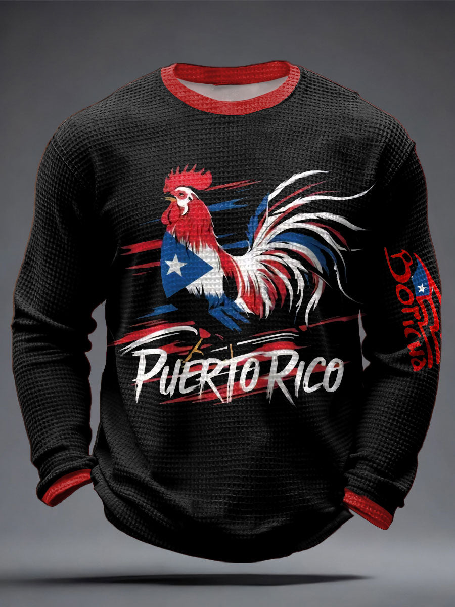 Men's Puerto Rico Art Printed Waffle Tops