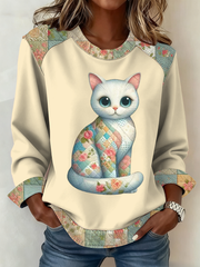 Women's Cute cat print Patchwork Top