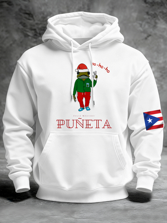 Men's Puerto Rico Merry Christmas Printed Hooded Sweatshirt