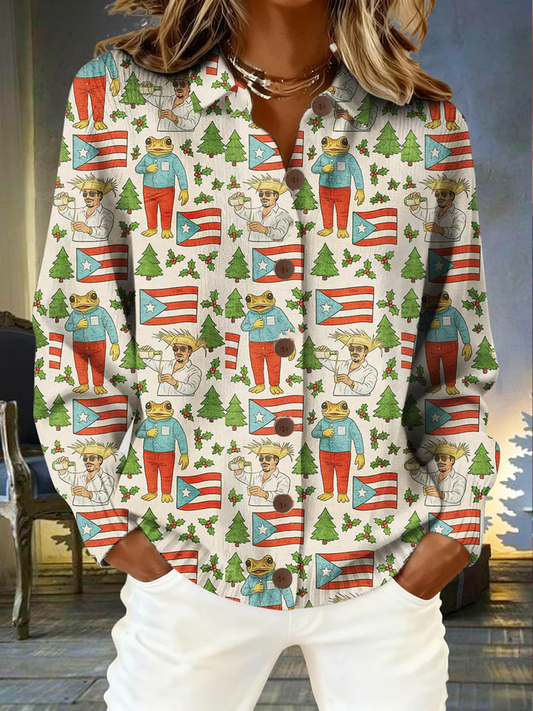 Women's Puerto Rico Merry Christmas Printed cardigan sweater