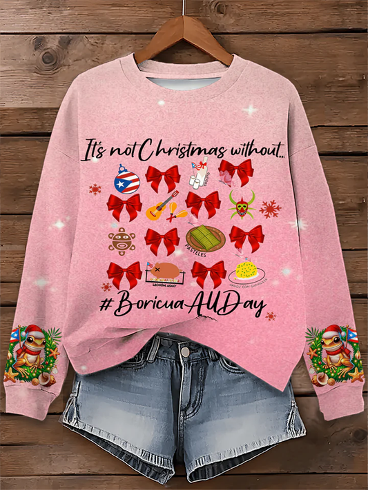 Women's Puerto Rican Coquito Navidad Boricua Printed Regular Sweatshirt