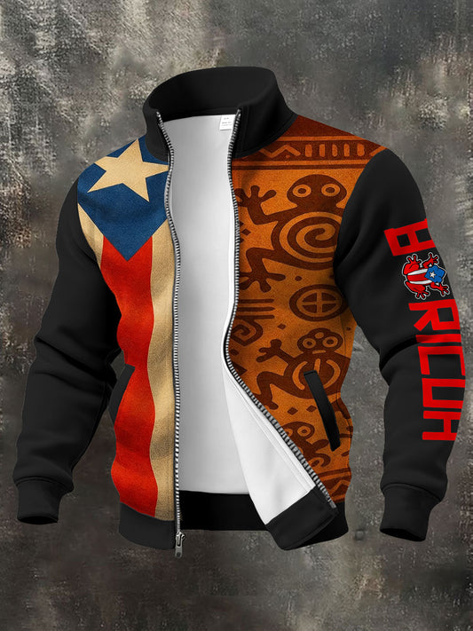 Men's Puerto Rico Taino Art Printed Coat