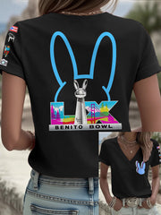 Women's Bunny Music Football Lover Printed T-shirt