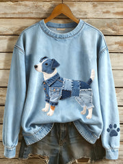 Women's Denim Patchwork Art Jack Russell Terrier Dog Pattern Sweatshirt