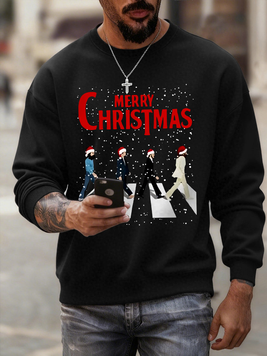 Men's Merry Christmas Retro Classic Legendary Rock Band Print Casual Sweatshirt