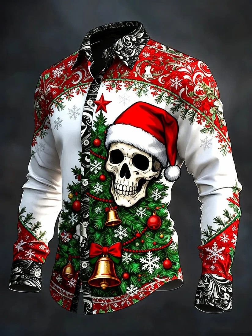 Men's Vintage Christmas Skull Long Sleeve Shirt