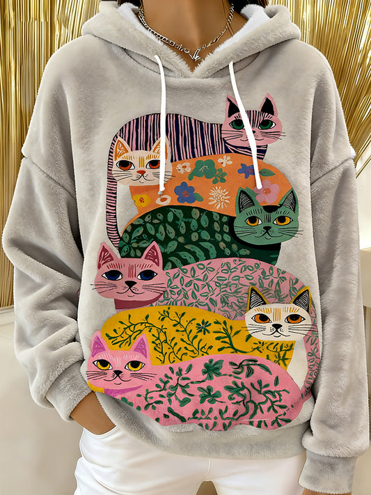 Women's Cute Cat Flannel Hoodie