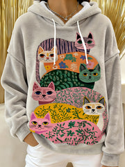 Women's Cute Cat Flannel Hoodie