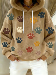 Women's Cat Paw Printed Flannel Hoodie