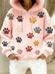 Women's Cat Paw Printed Flannel Hoodie