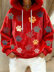 Women's Cat Paw Printed Flannel Hoodie