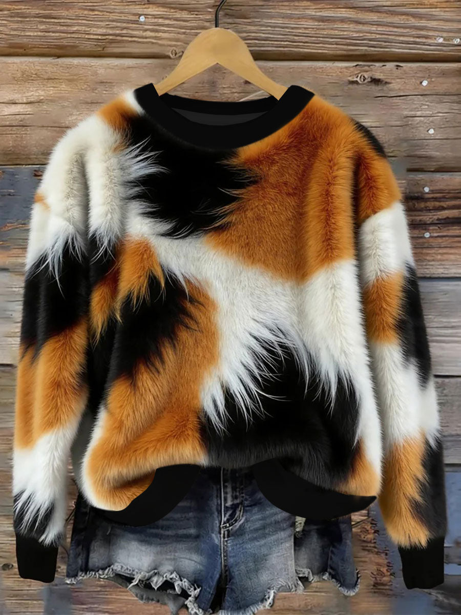 Women's Cat Design Flannel Sweatshirt