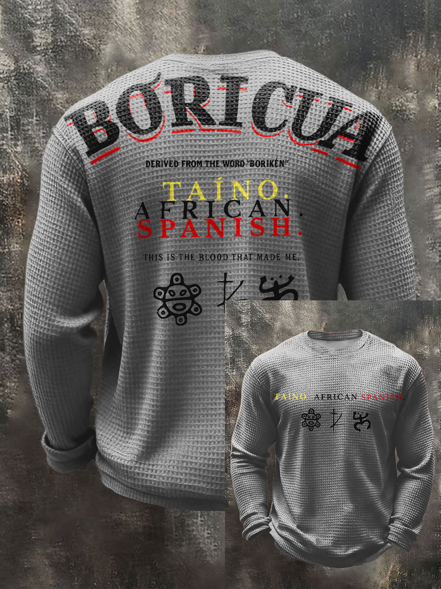 Men's Puerto Rico Taino Art Printed Waffle Tops