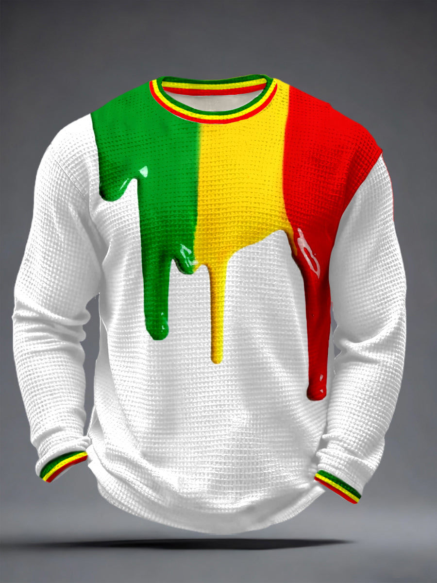 Men's Reggae Music Inspired Print Waffle Long-Sleeve Top