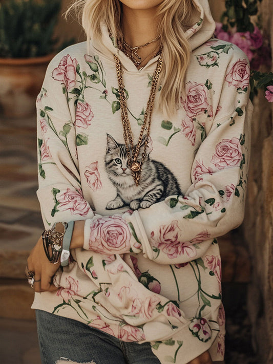 Women's Cat Floral Hoodies