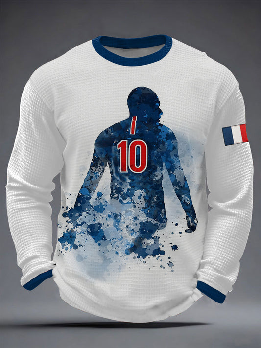 Men's France Soccer Print Waffle Long Sleeve T-Shirt