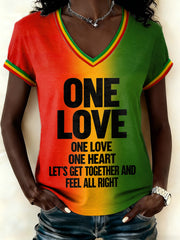 Women's Reggae Music Inspired Print V-Neck T-Shirt